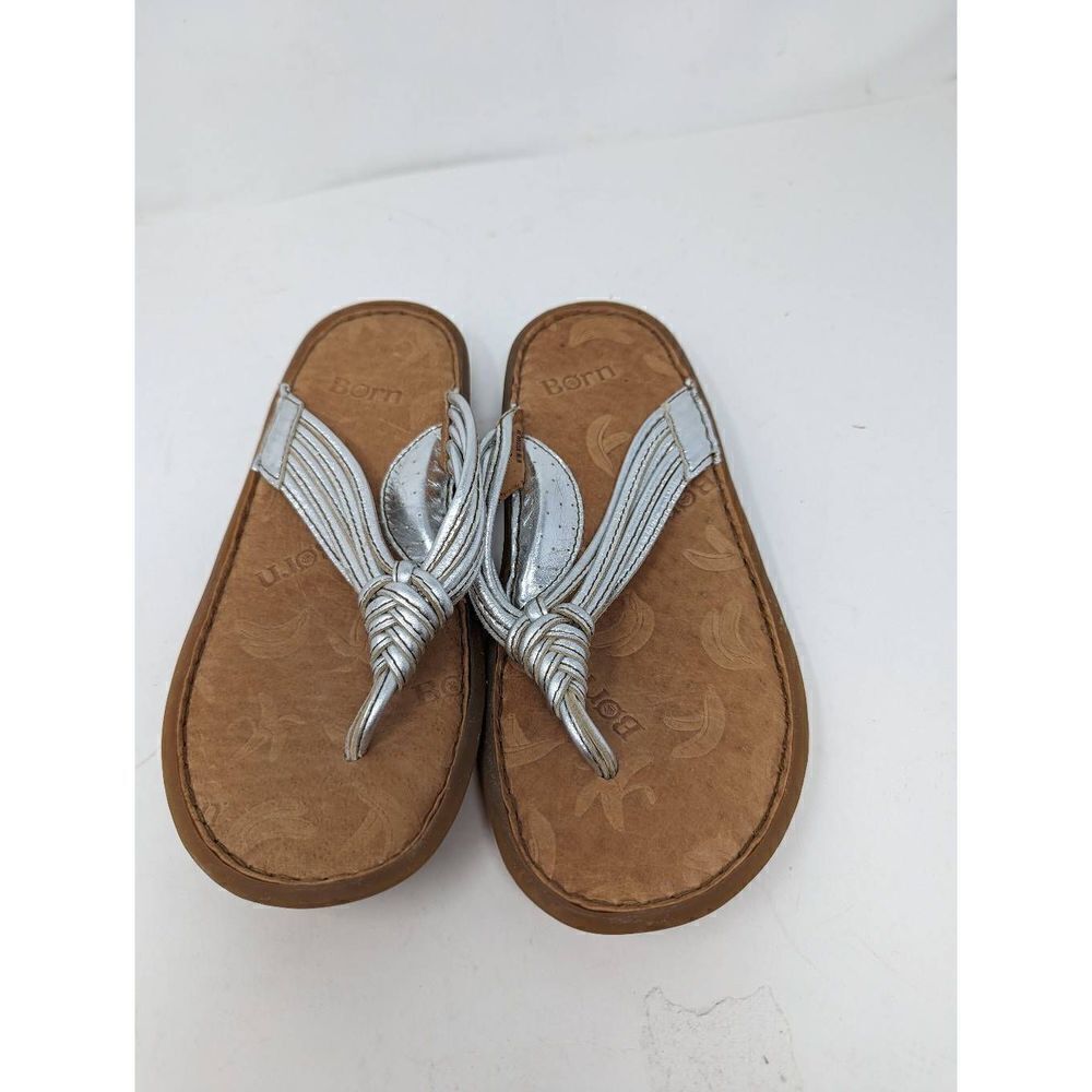 Born metallic silver leather sandals